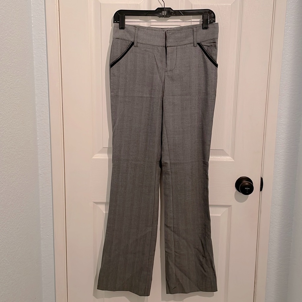 Grass collection Gray striped herringbone black trim pants